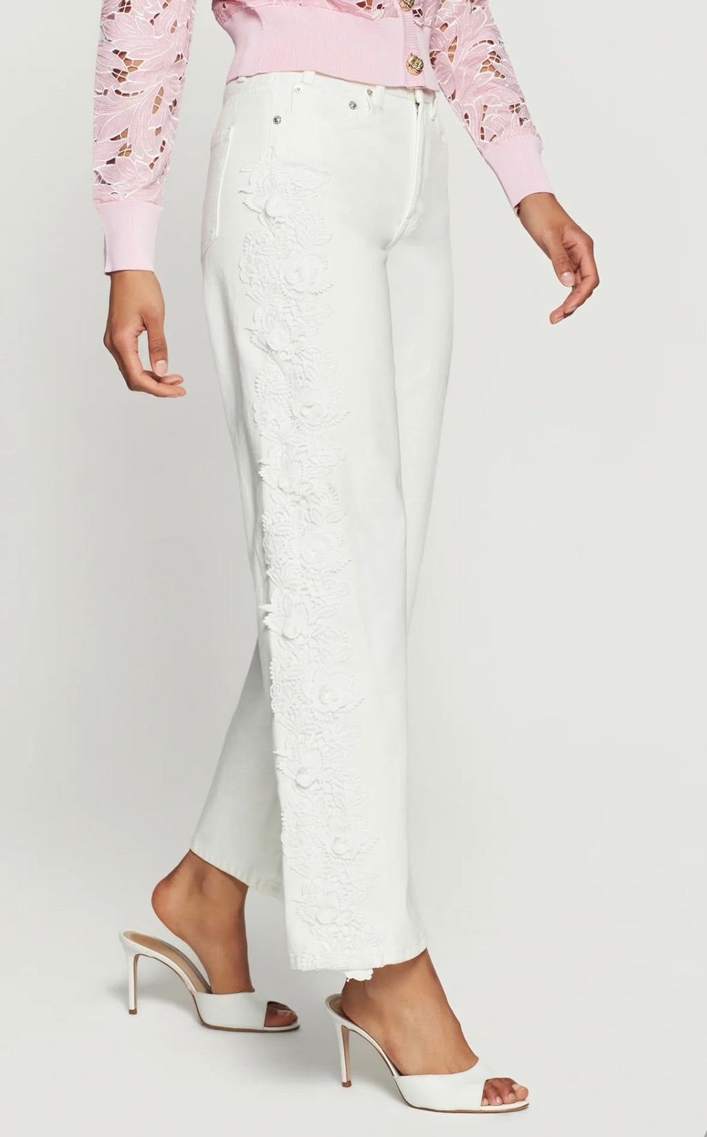 White Mid-Rise Elastic Waist Straight-Leg Denim