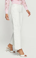 White Mid-Rise Elastic Waist Straight-Leg Denim