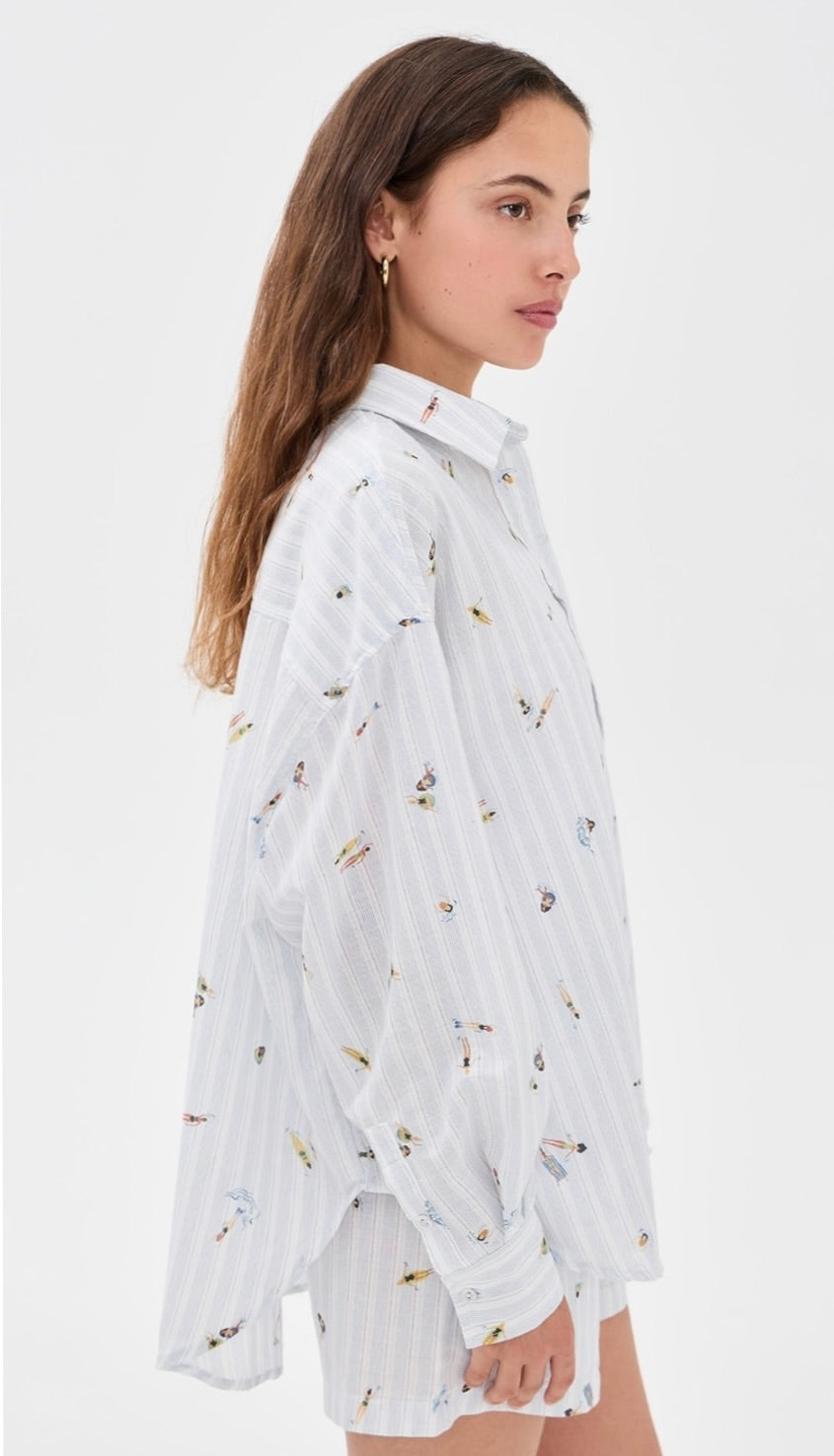 White Blue Multi Stripe Cotton-Polyester Button-Up Shirt