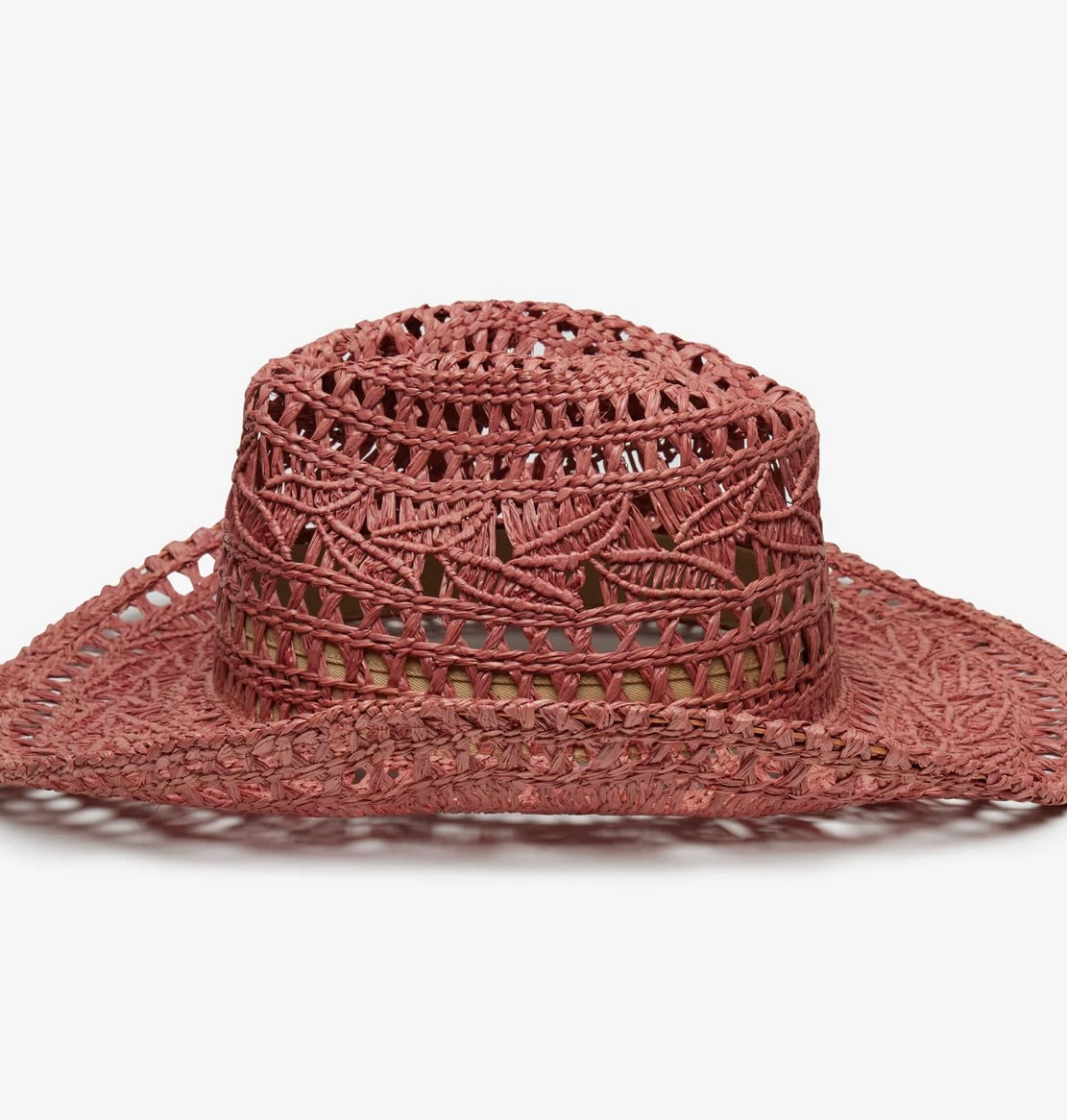 Rose Handwoven Raffia Straw Curved Brim Cutout Western Hat