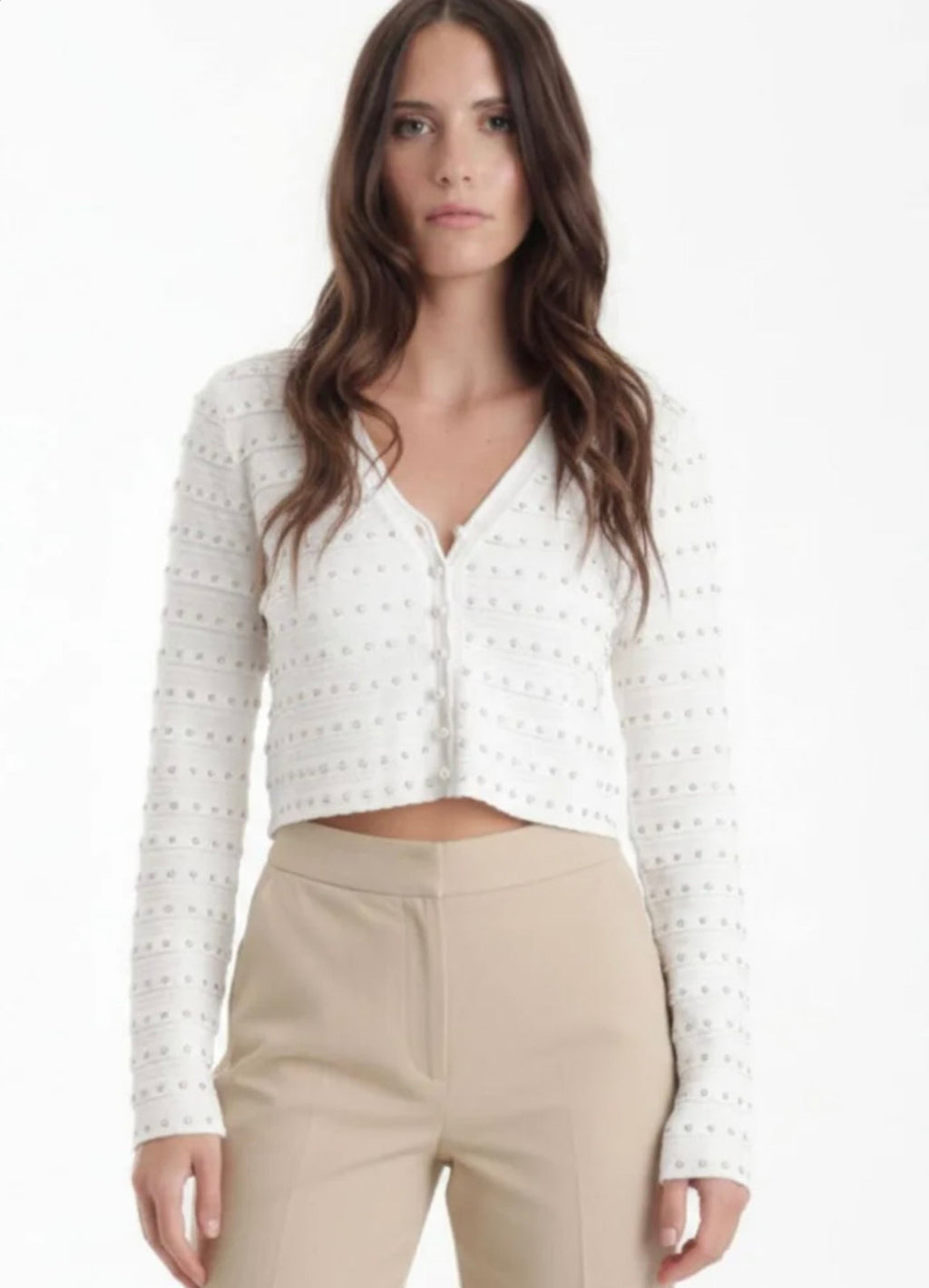 ‌White Studded Cardigan