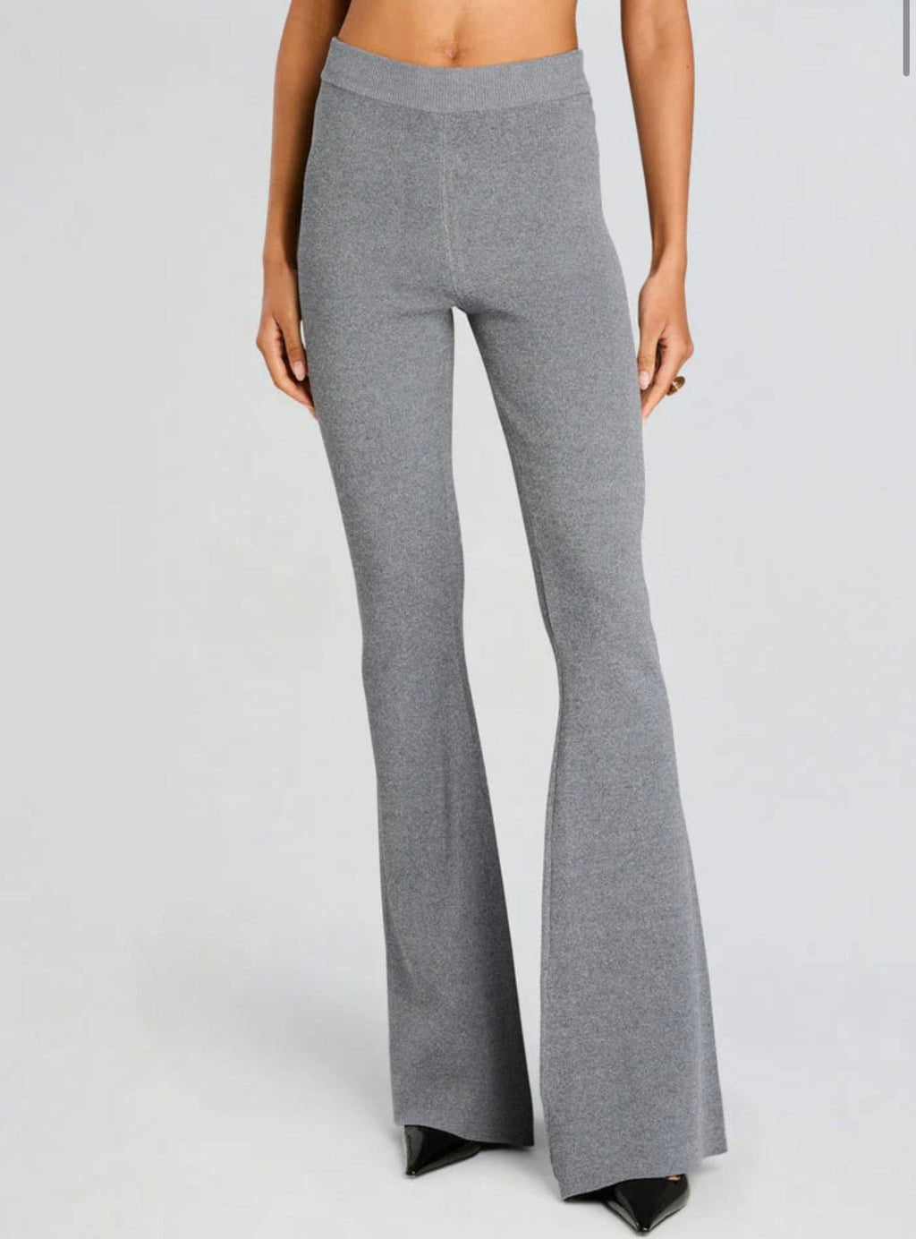 Medium Grey Mid-Rise Knit Flare Pants