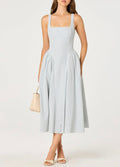 Blue Plaid Square Neck Princess Dress