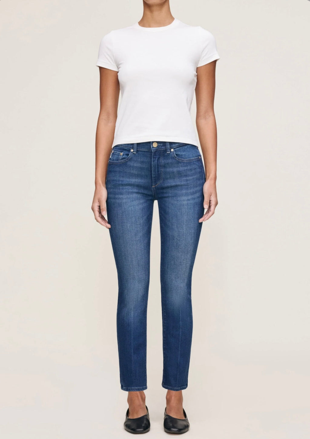  Five-Pocket Gold-Tone Hardware Mid-Rise Classic Straight Jeans