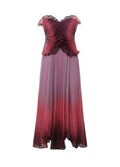 Ombre Petal Crinkled Chiffon Strapless Midi