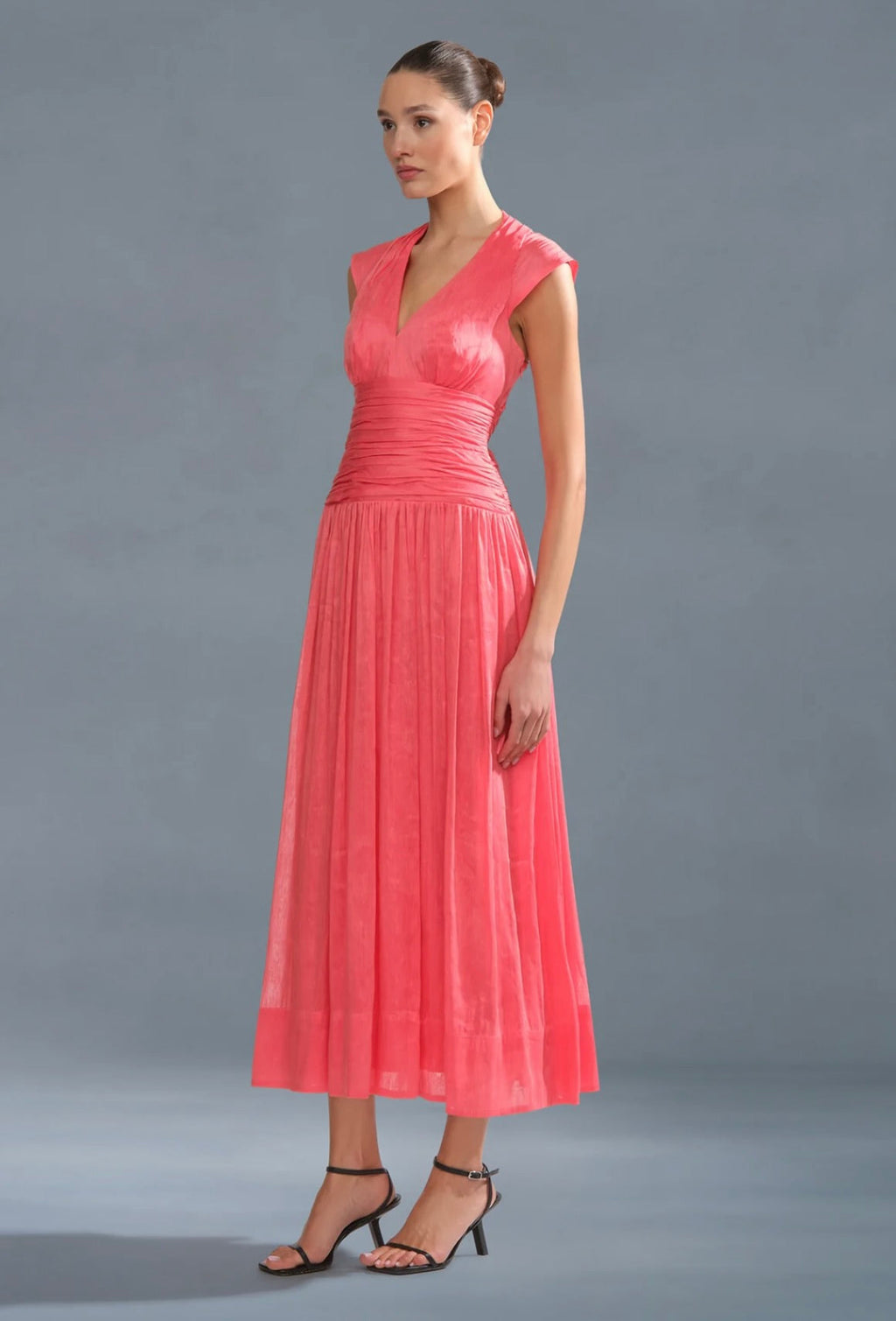 Cap-Sleeve A-Line Open-Back Breathable Midi