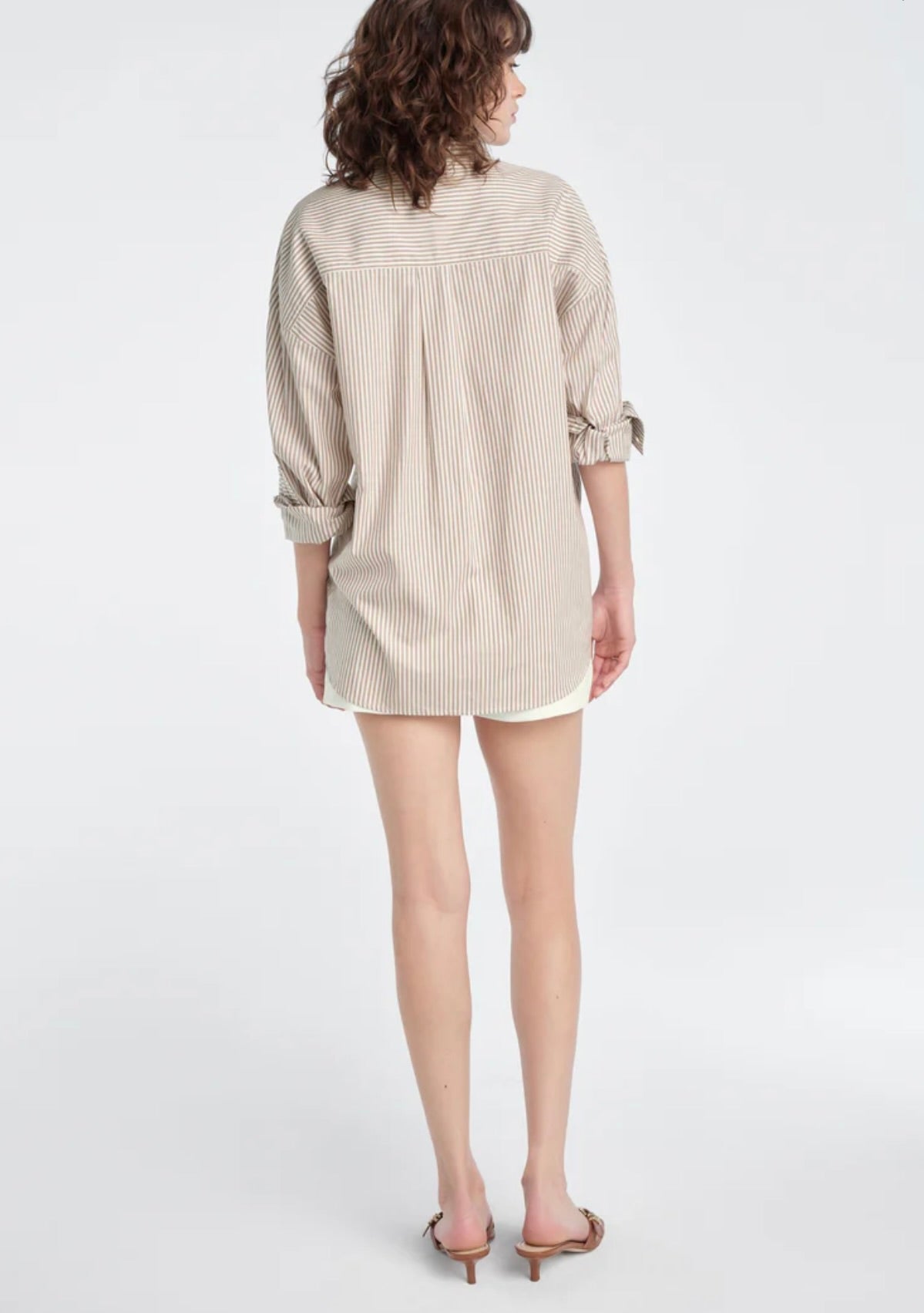 Soft Taupe Stripe Button Shirt
