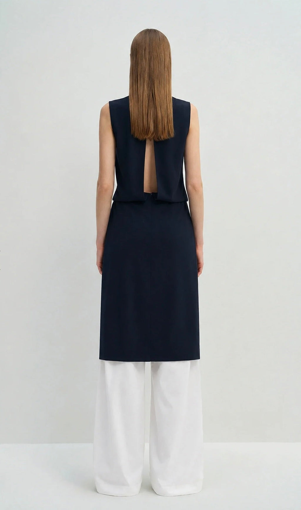 Navy Silky Stretch High-Low Tank