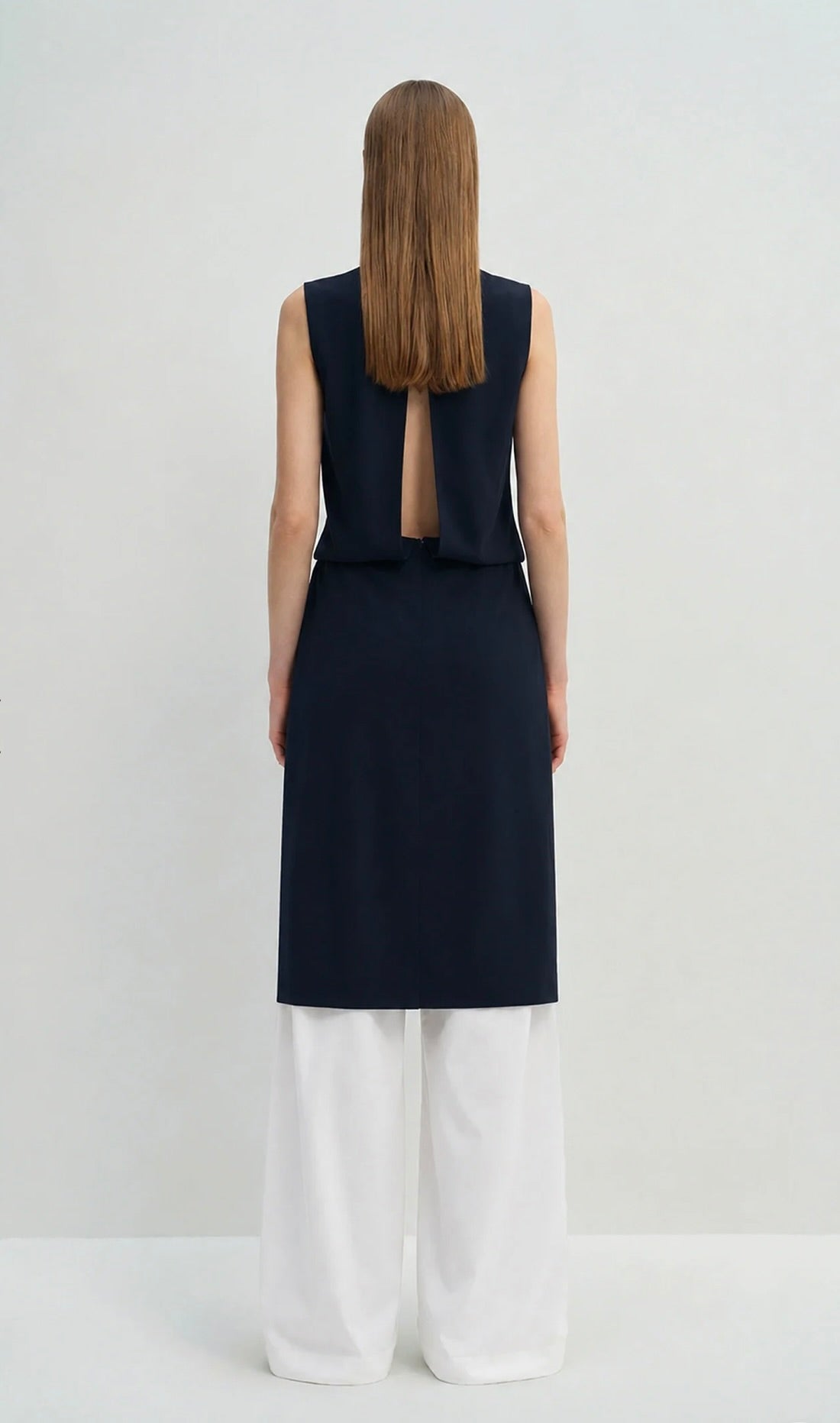 Navy Silky Stretch High-Low Tank