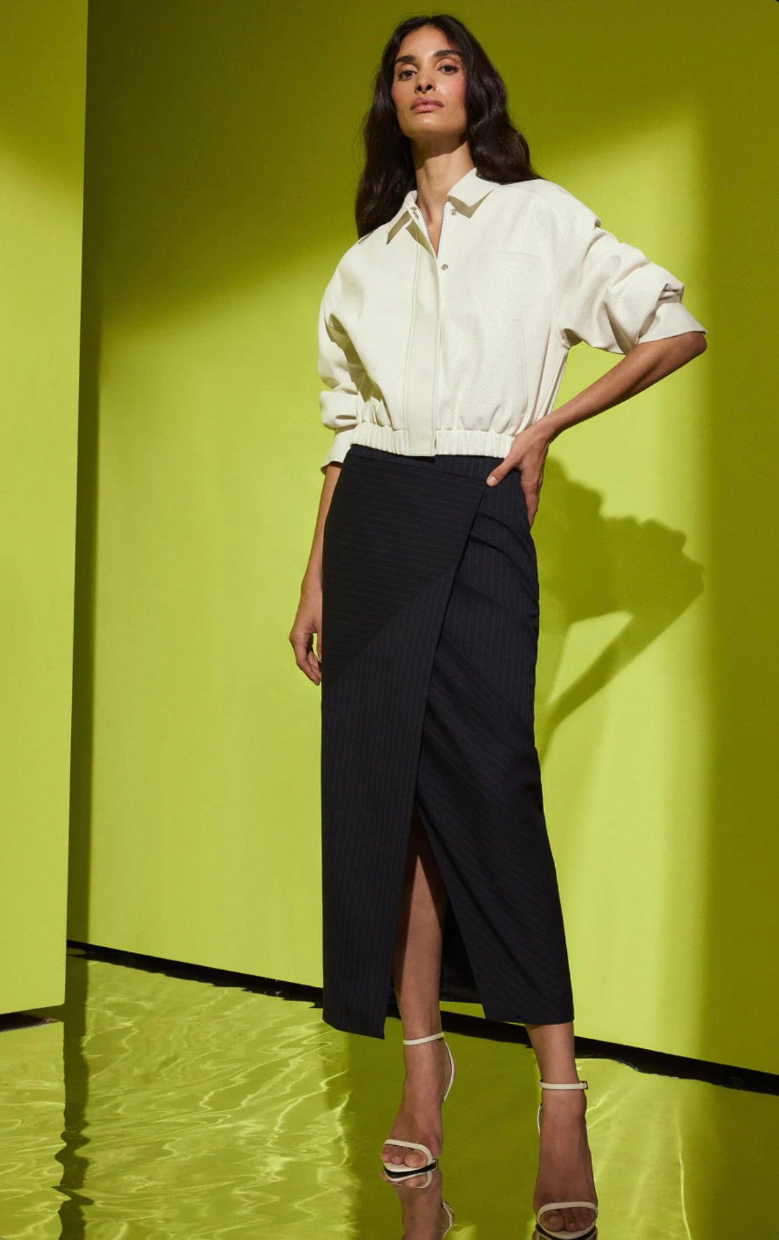 Navy Pinstripe Architectural Midi