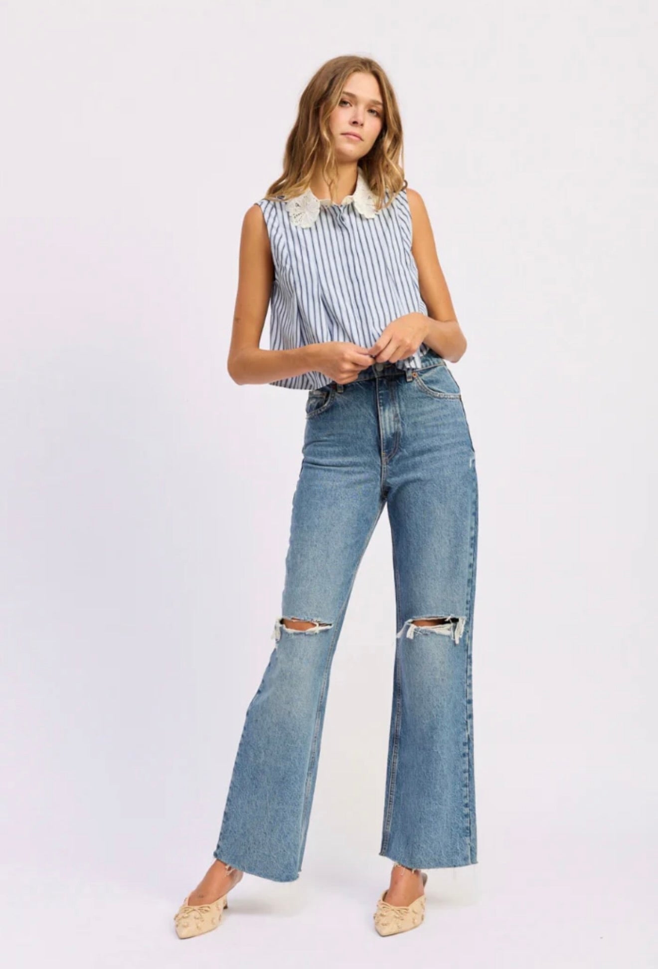 Cropped Pleated Button Top