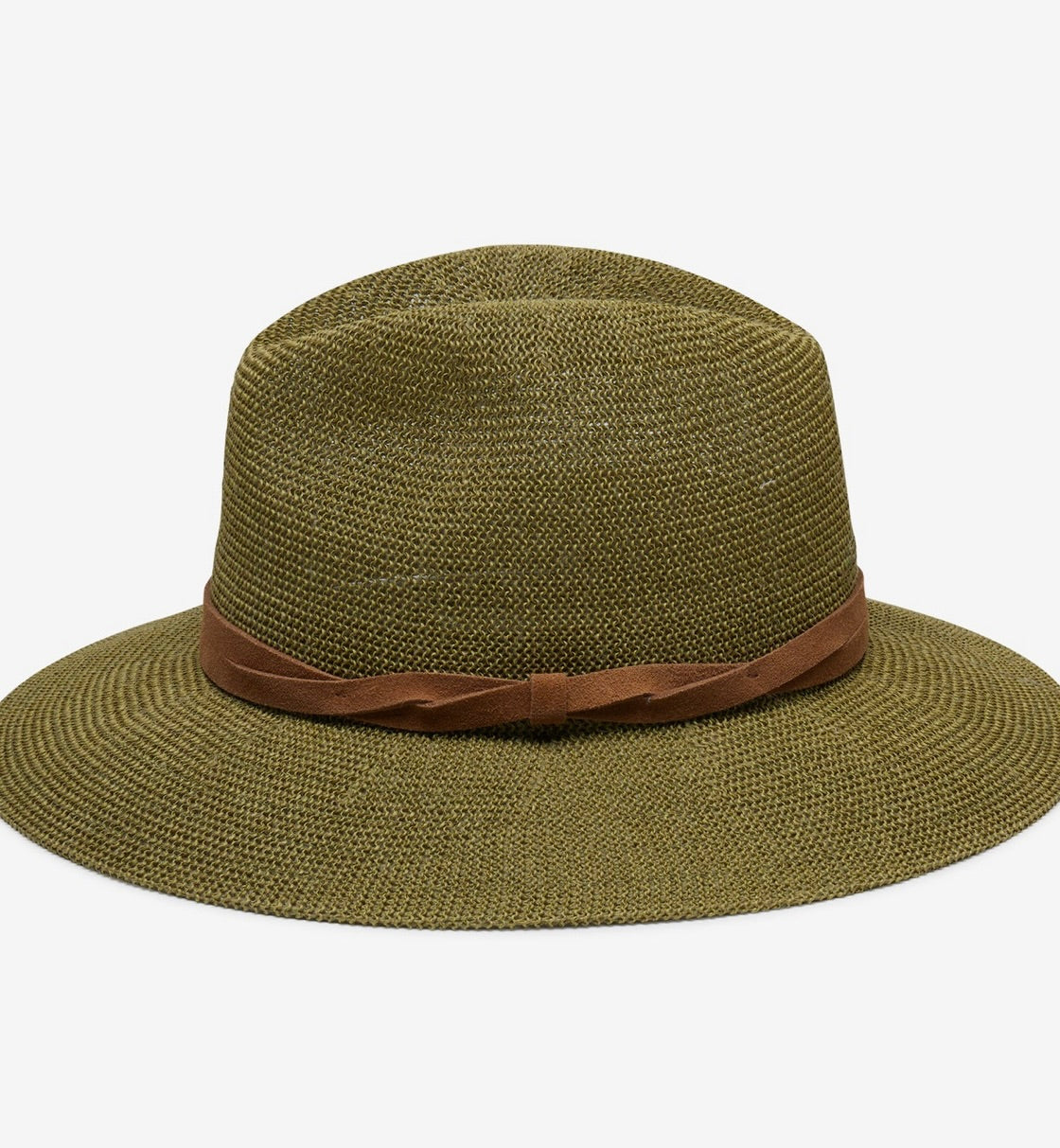 Sage Suede-Trim Foldable Panama Straw Hat