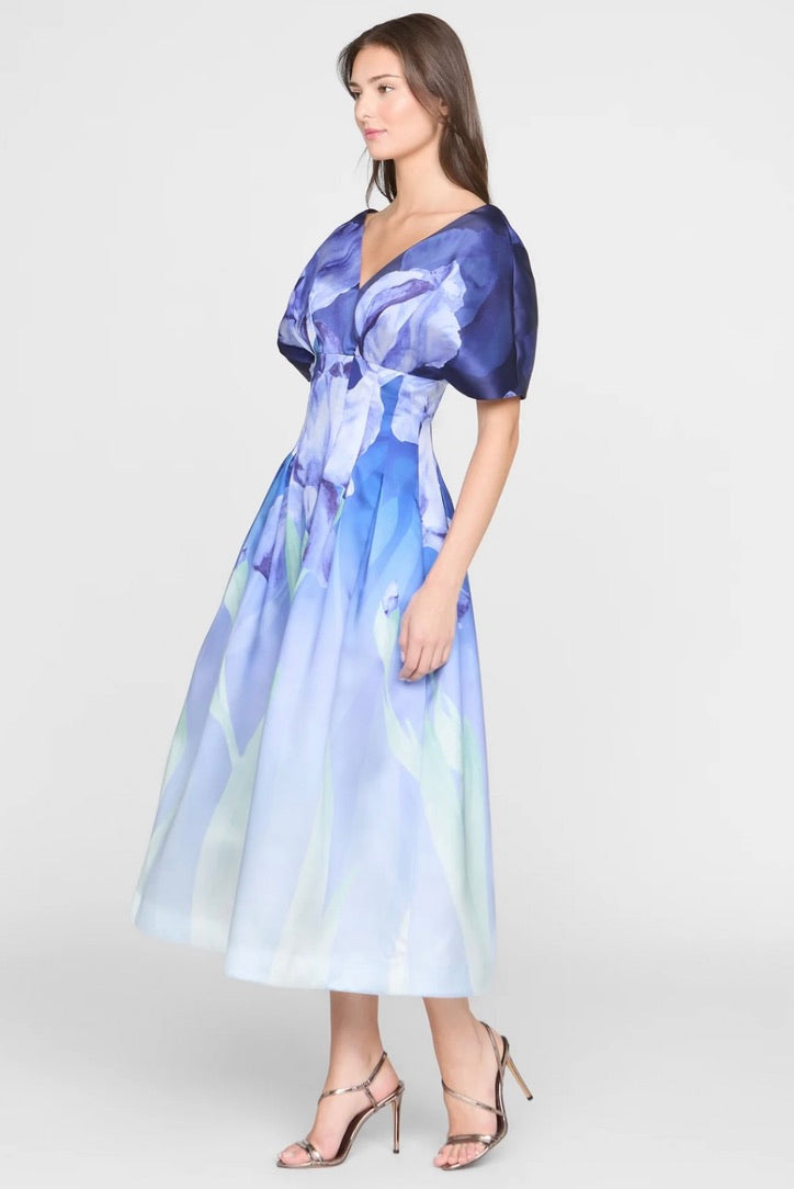 Moonlight Bloom Painterly Floral Mikado Dress