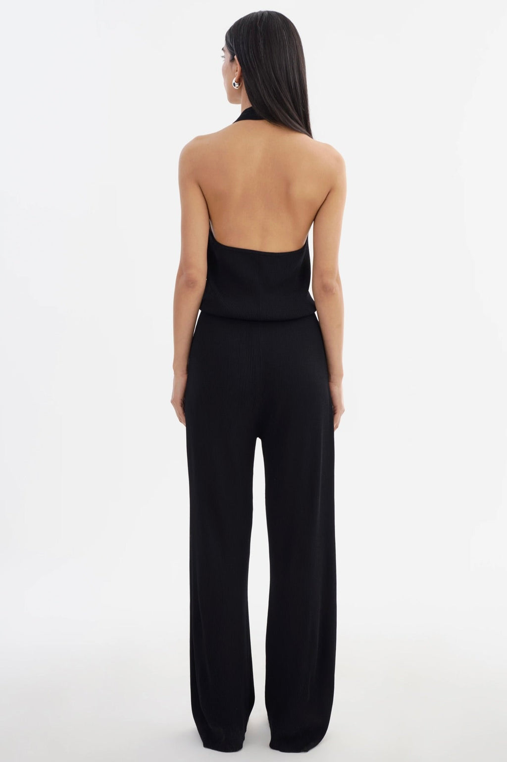 ‌Black Viscose Halter Jumpsuit