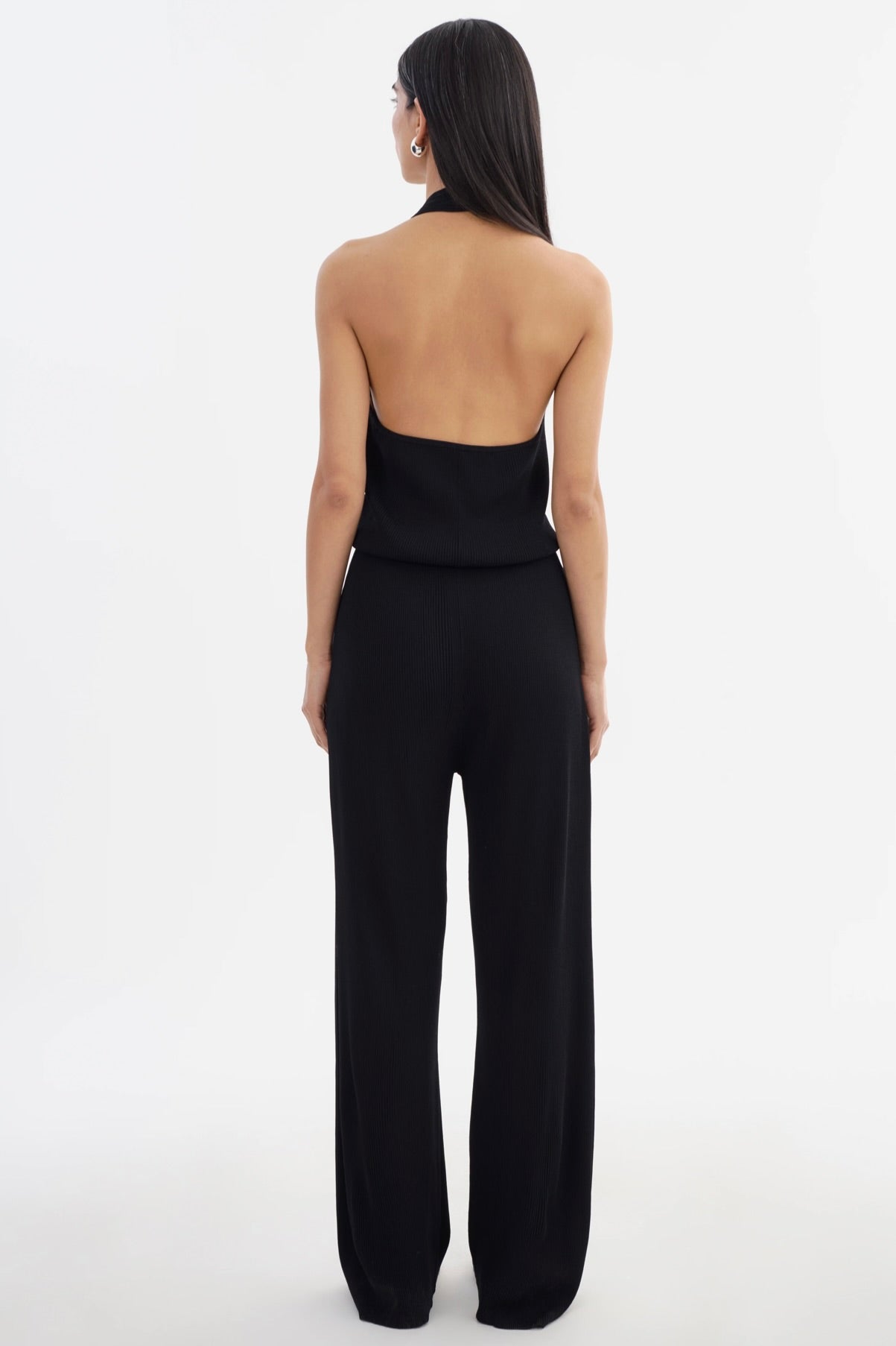 ‌Black Viscose Halter Jumpsuit
