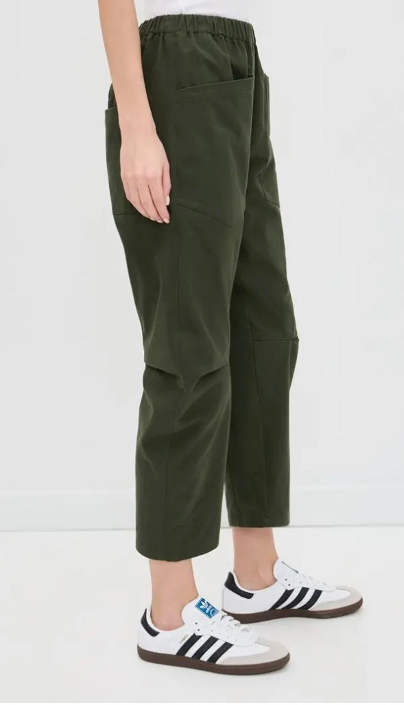 Olive Mid-Rise Elastic Waist Cropped Pants