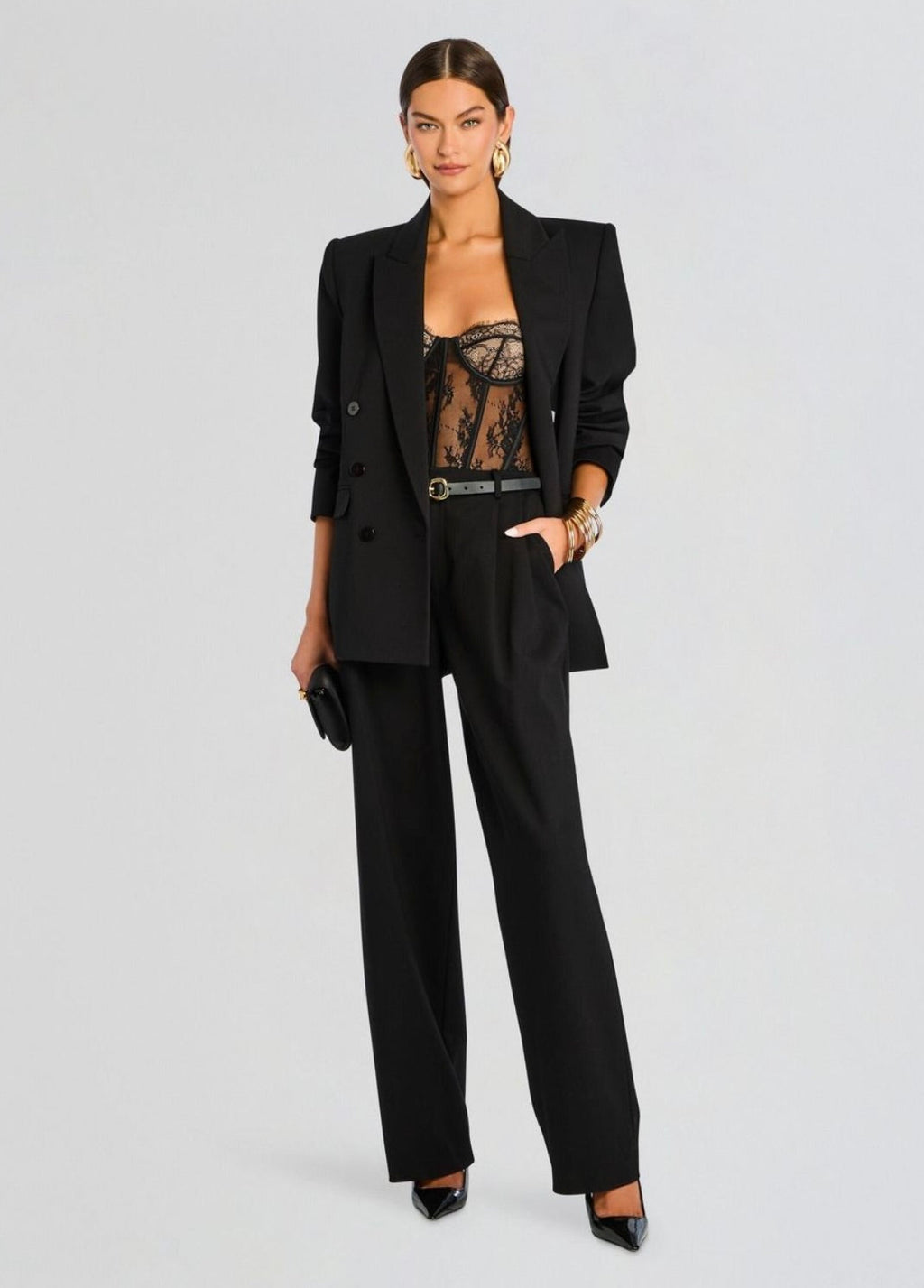 Black High-Rise Straight-Leg Tailored Pant