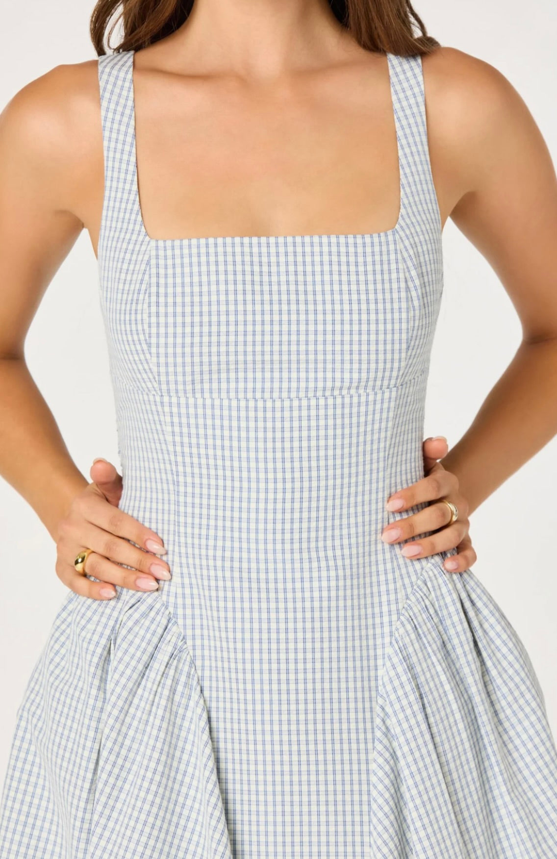 Blue Plaid Square Neck Princess Dress
