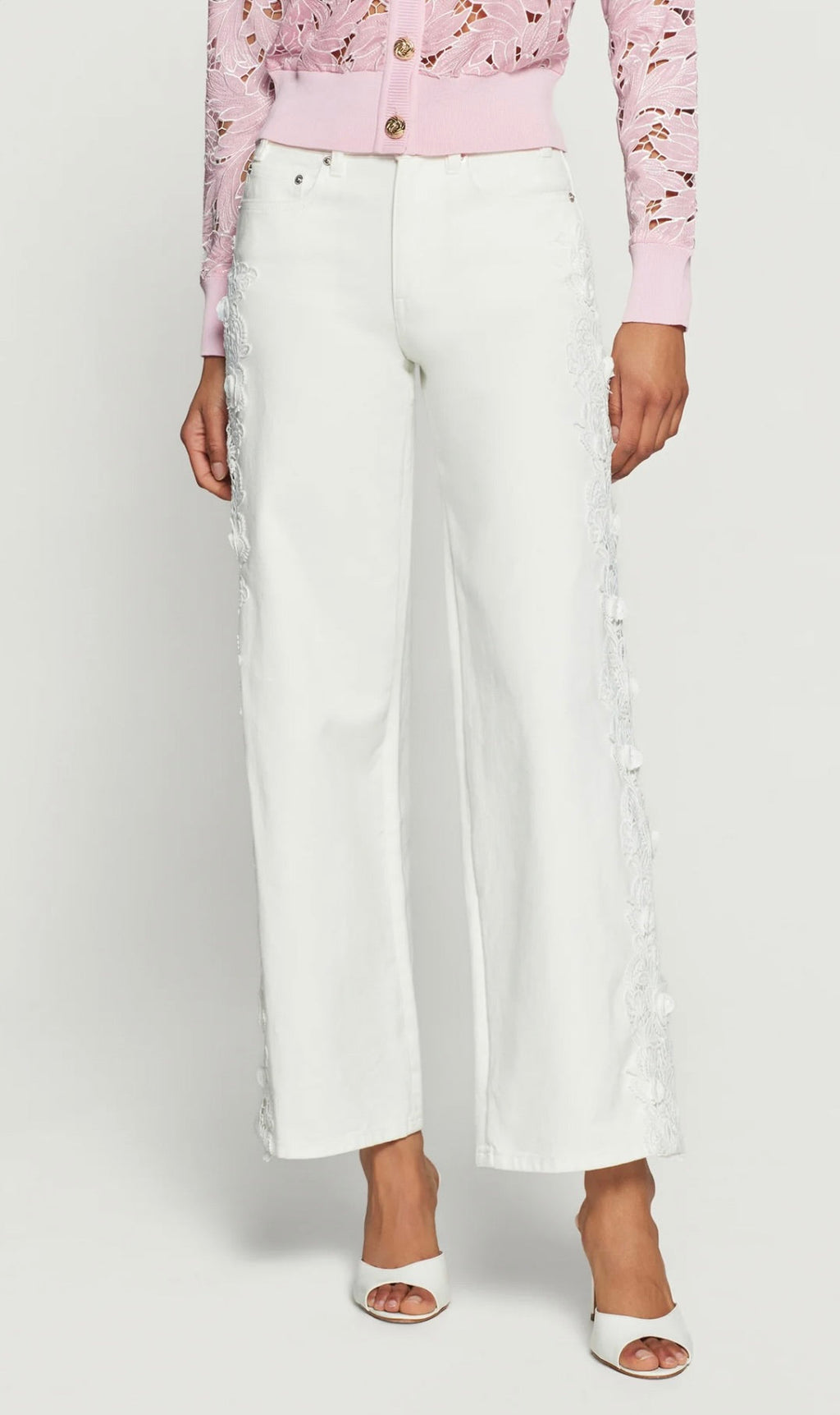 White Mid-Rise Elastic Waist Straight-Leg Denim