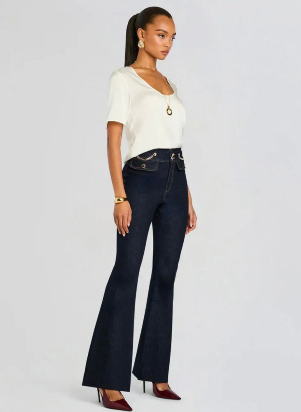  Indigo Mid-Rise Flared Denim