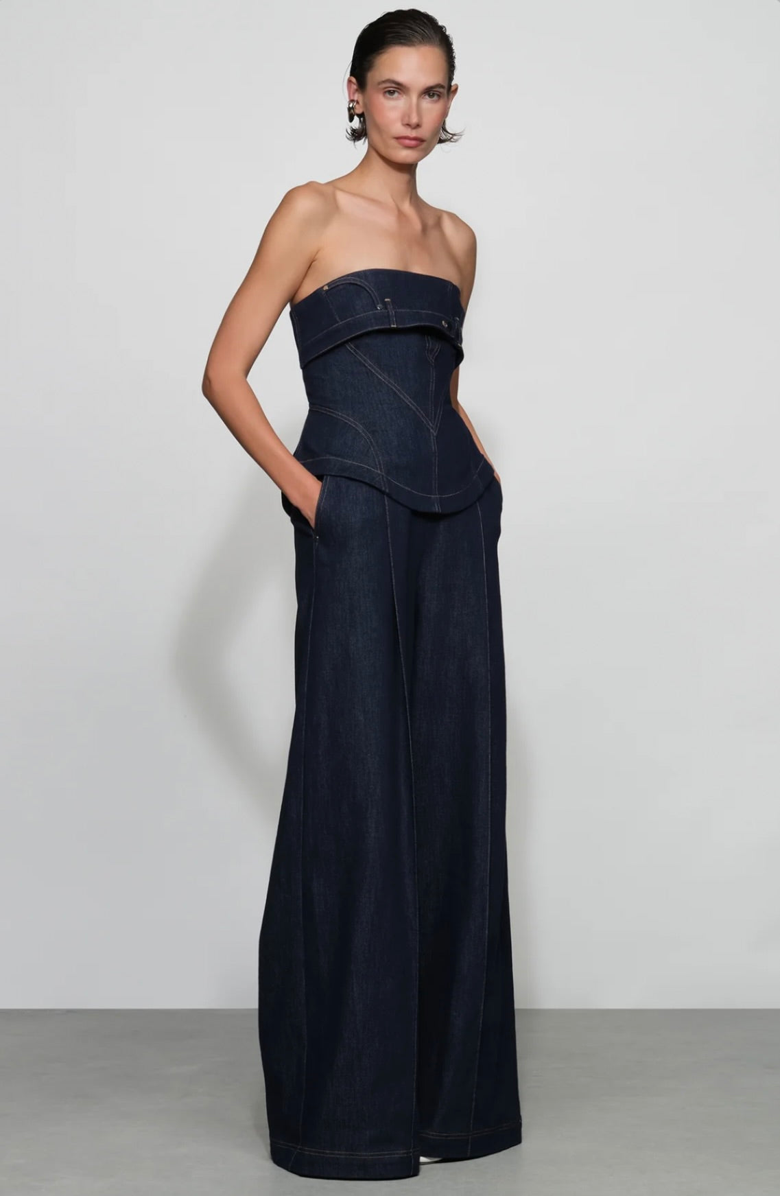 ‌Strapless Corset Denim One-Piece