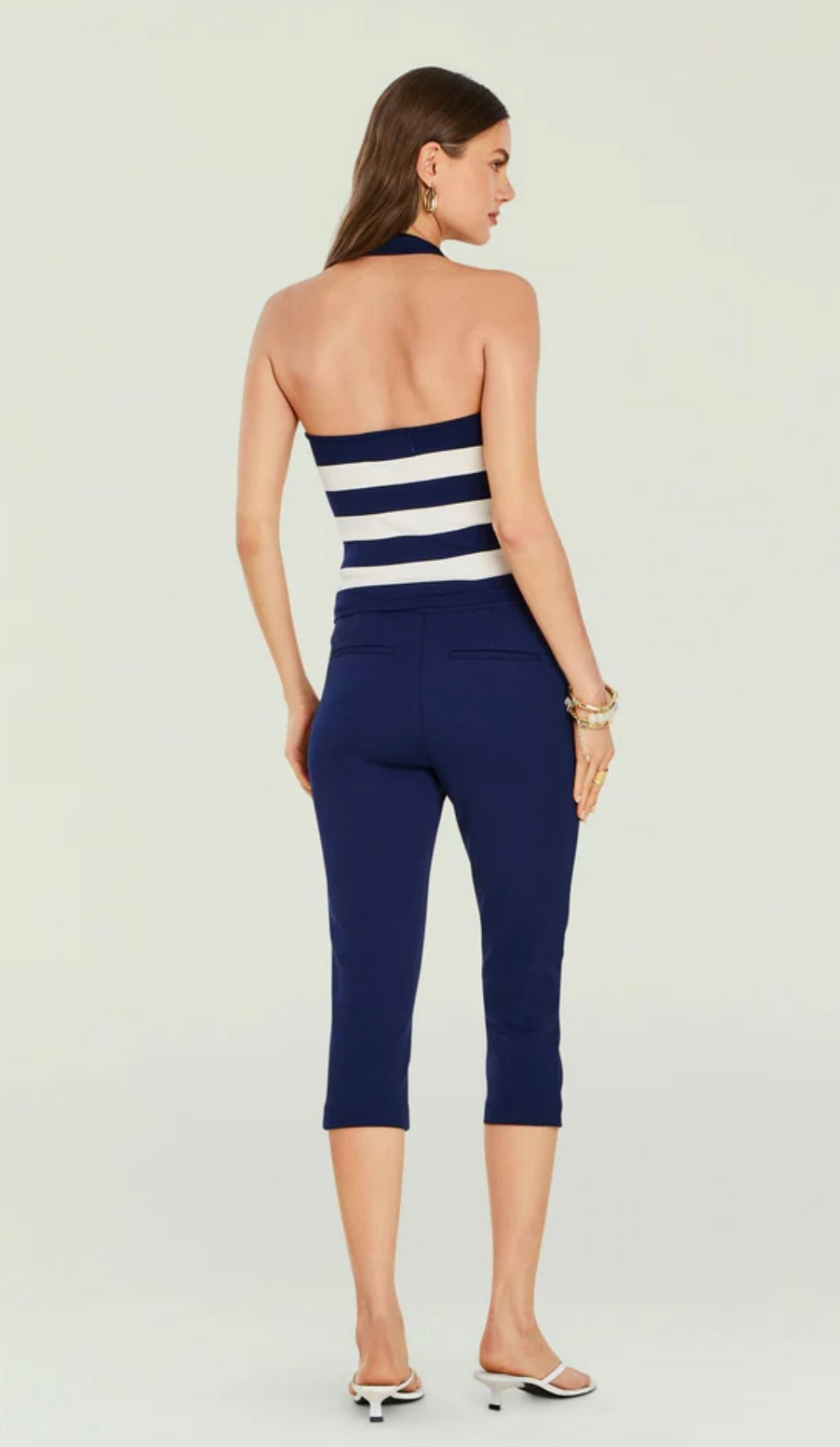 Striped Halter-Neck Fluid Silhouette Tank
