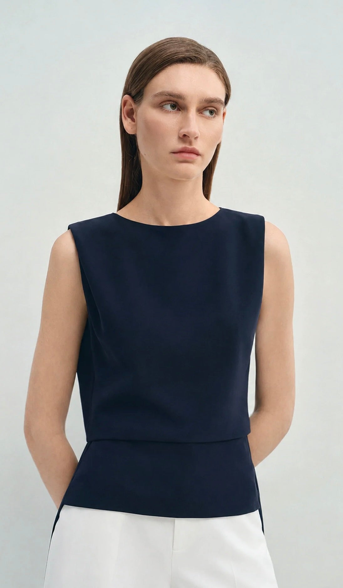Navy Silky Stretch High-Low Tank