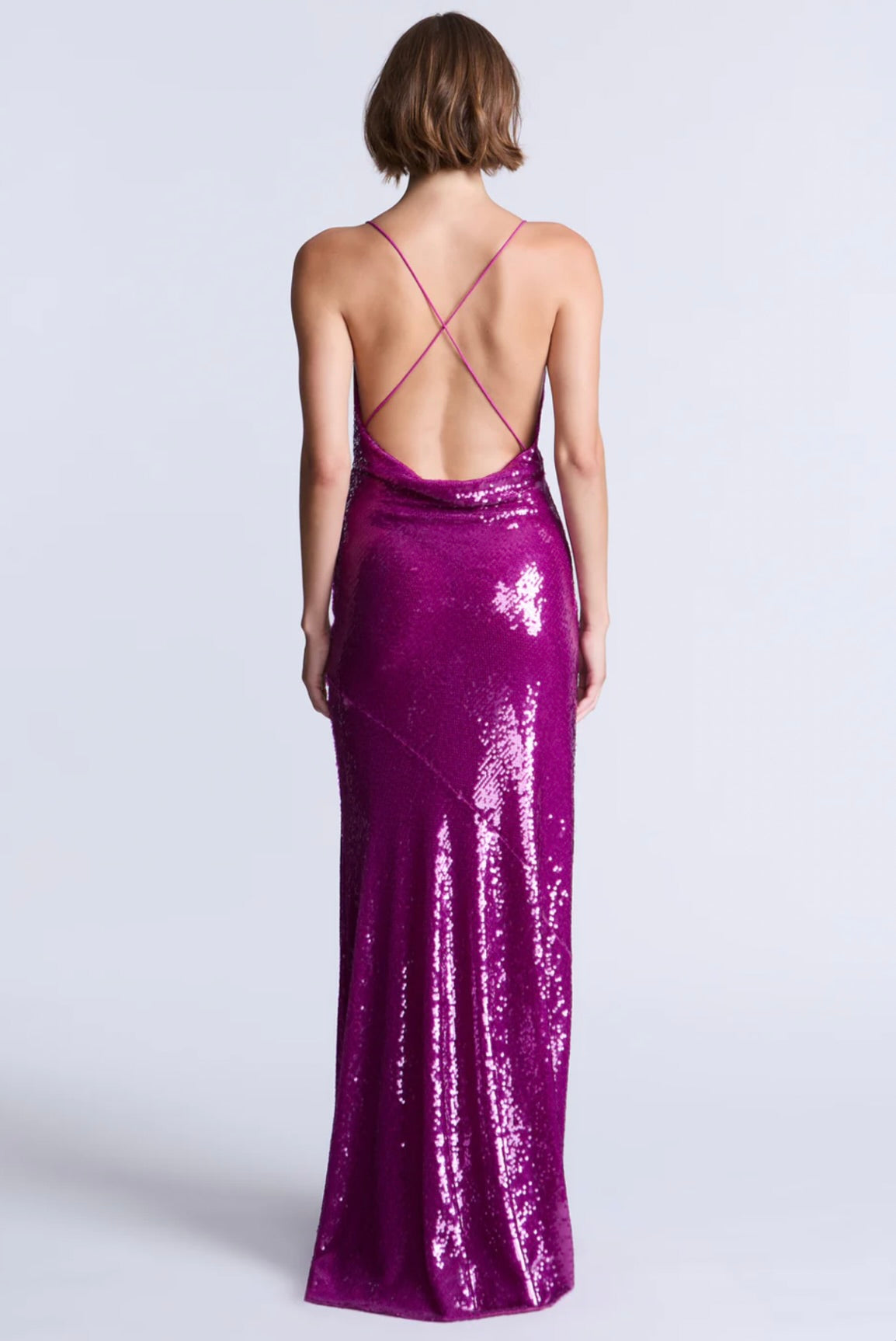 Radiant Fuchsia High-Gloss Sequin Sleeveless Gown