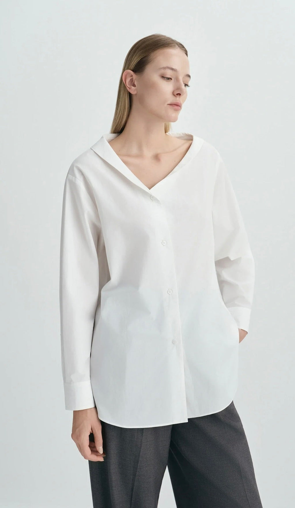White Asymmetric-Collar Cotton Shirt