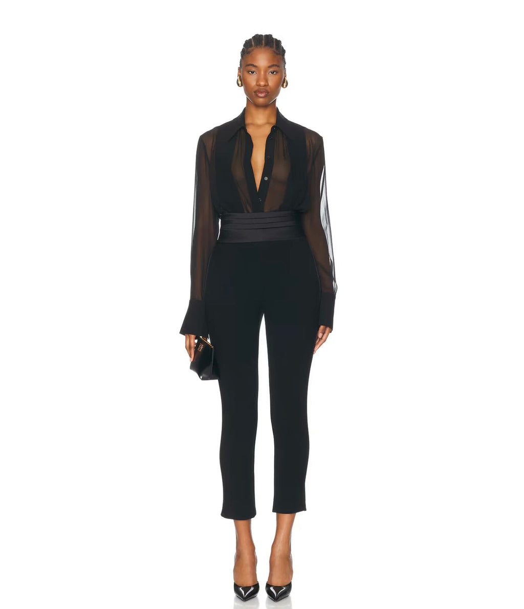Black High-Rise Tuxedo Pants