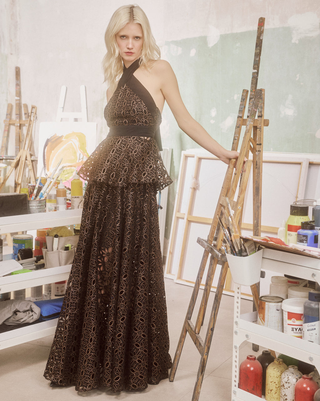 Bronze Floral Lace Maxi Skirt